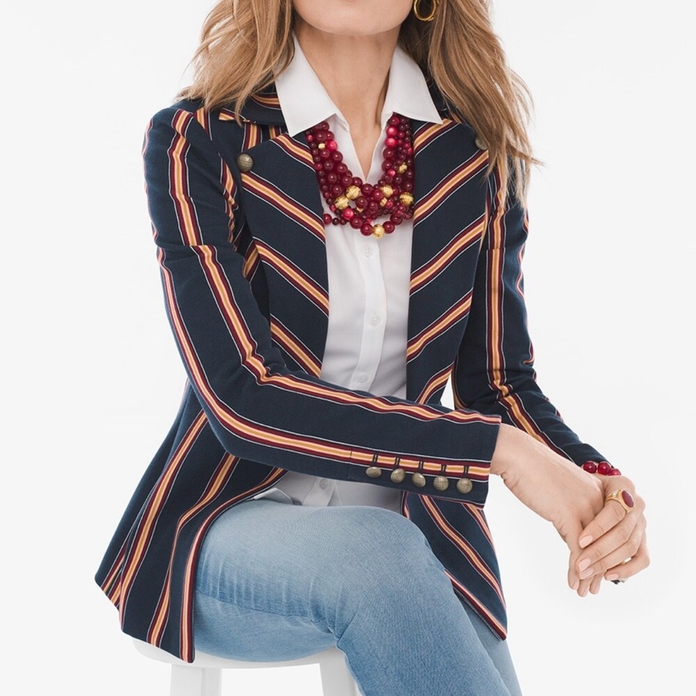 Chicos Striped Twill Ponte Blazer - Picture 2 of 11